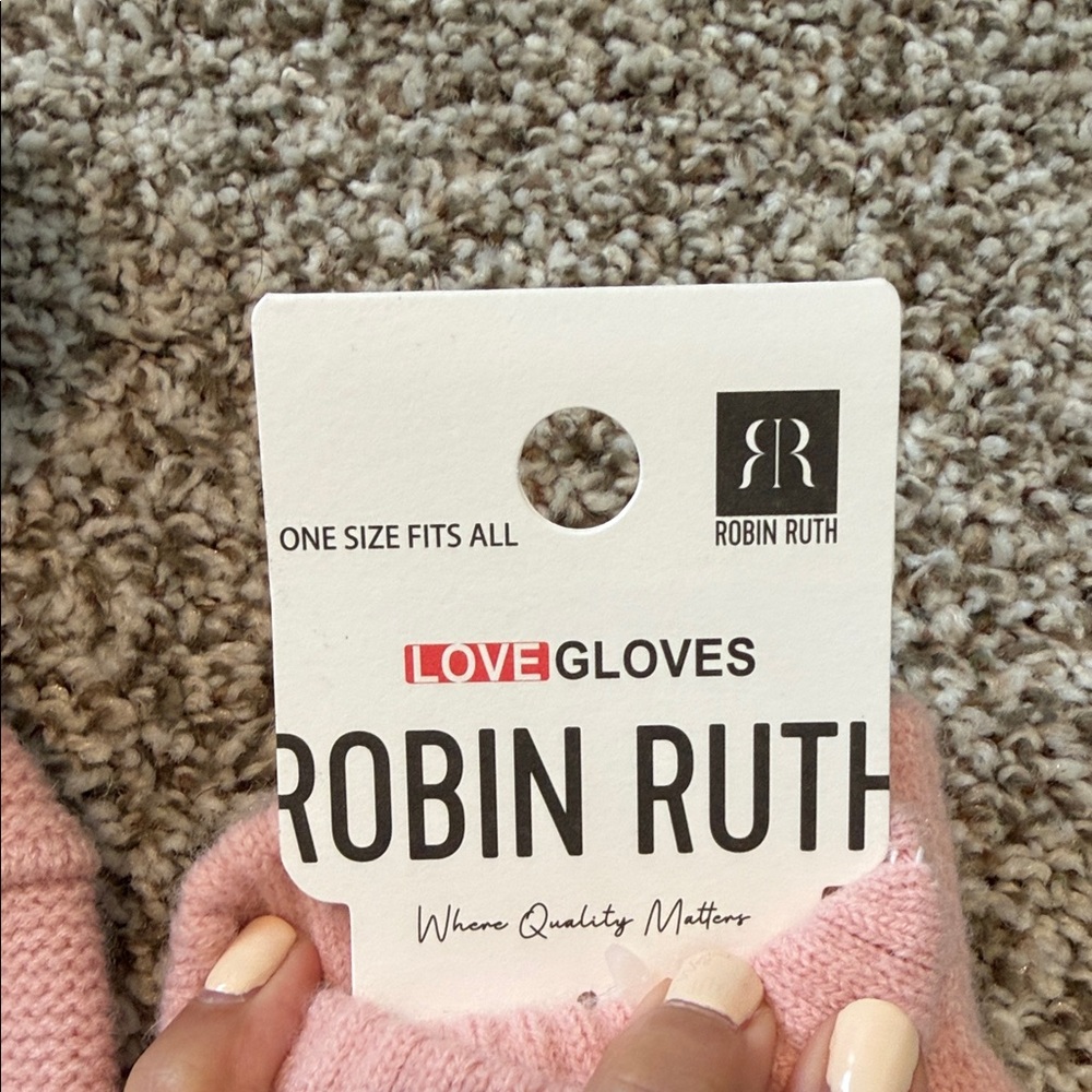 Robin Ruth Pink Knit Hat and Gloves Set - Picture 2 of 4